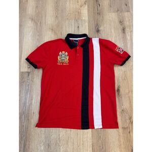 True Rock Polo Shirt Mens XL Red Striped Royal Premium Club Crest Union Jack